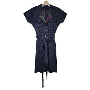 Lu Moccellin Womens Blue Palm Tree Print Belted Button Down Midi Dress 8 US 38eu